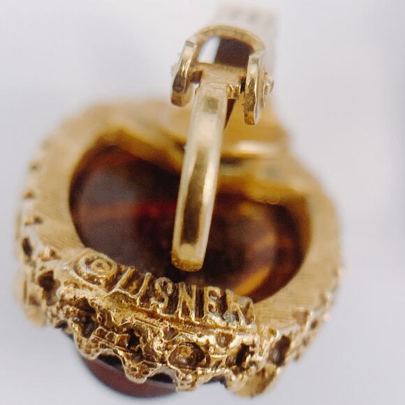 Vintage Signed Lisner Clip-On Earrings 14k Gold-Plated Cameo Faux Tortoiseshell - Picture 8 of 10